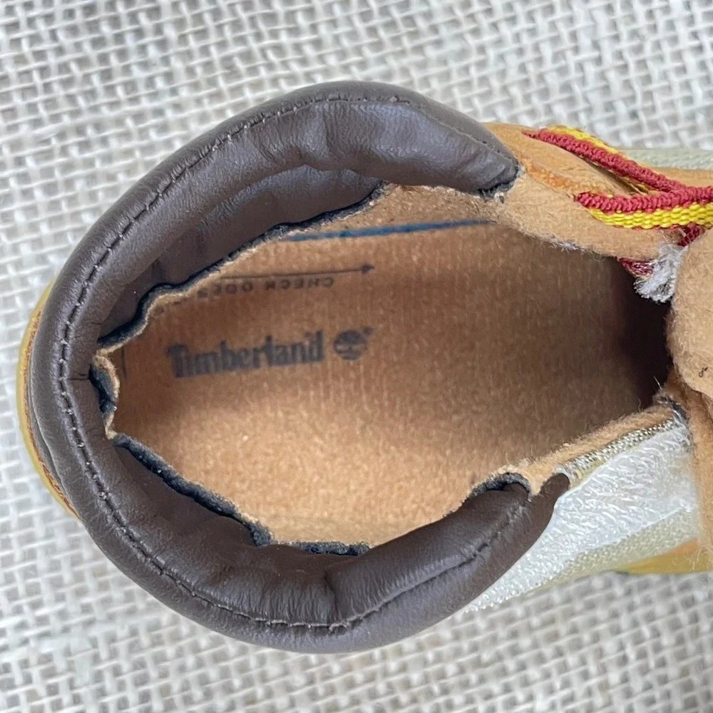 Timberland Infant Baby Boots Tan Leather Lace Up Hook and Loop‎ Sz 4